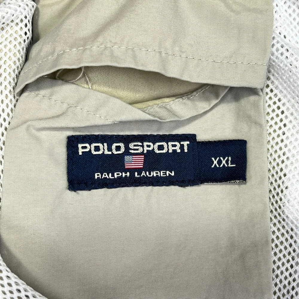 Vintage Polo Sport Ralph Lauren Mens XXL‎ Tan Nylon Swim Trunks USA Flag Logo